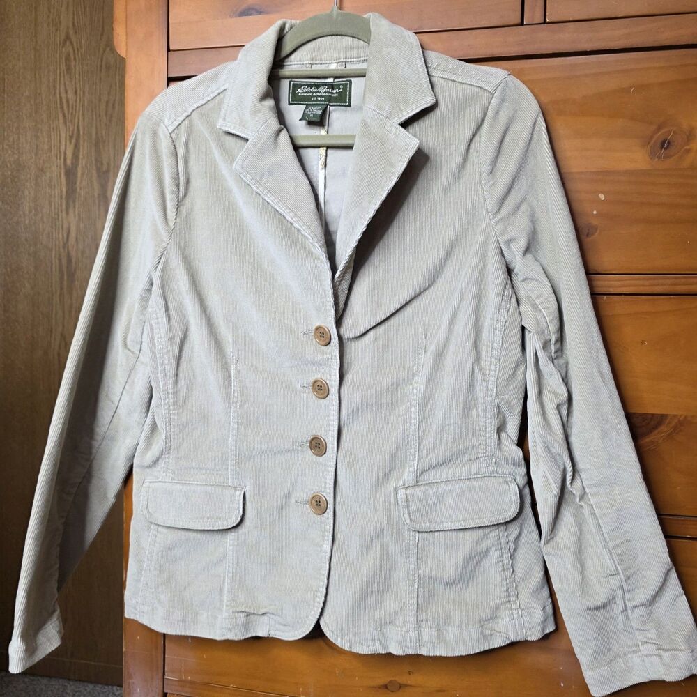Eddie Bauer Corduroy Jacket Size 10 Buttons Collar Tan Academia Collegiate